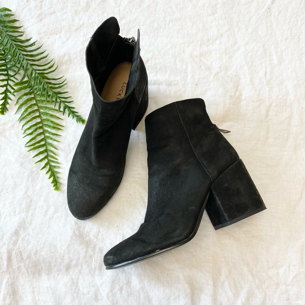Lucky Brand Ravynn Ankle Boot Black Leather Block Heel